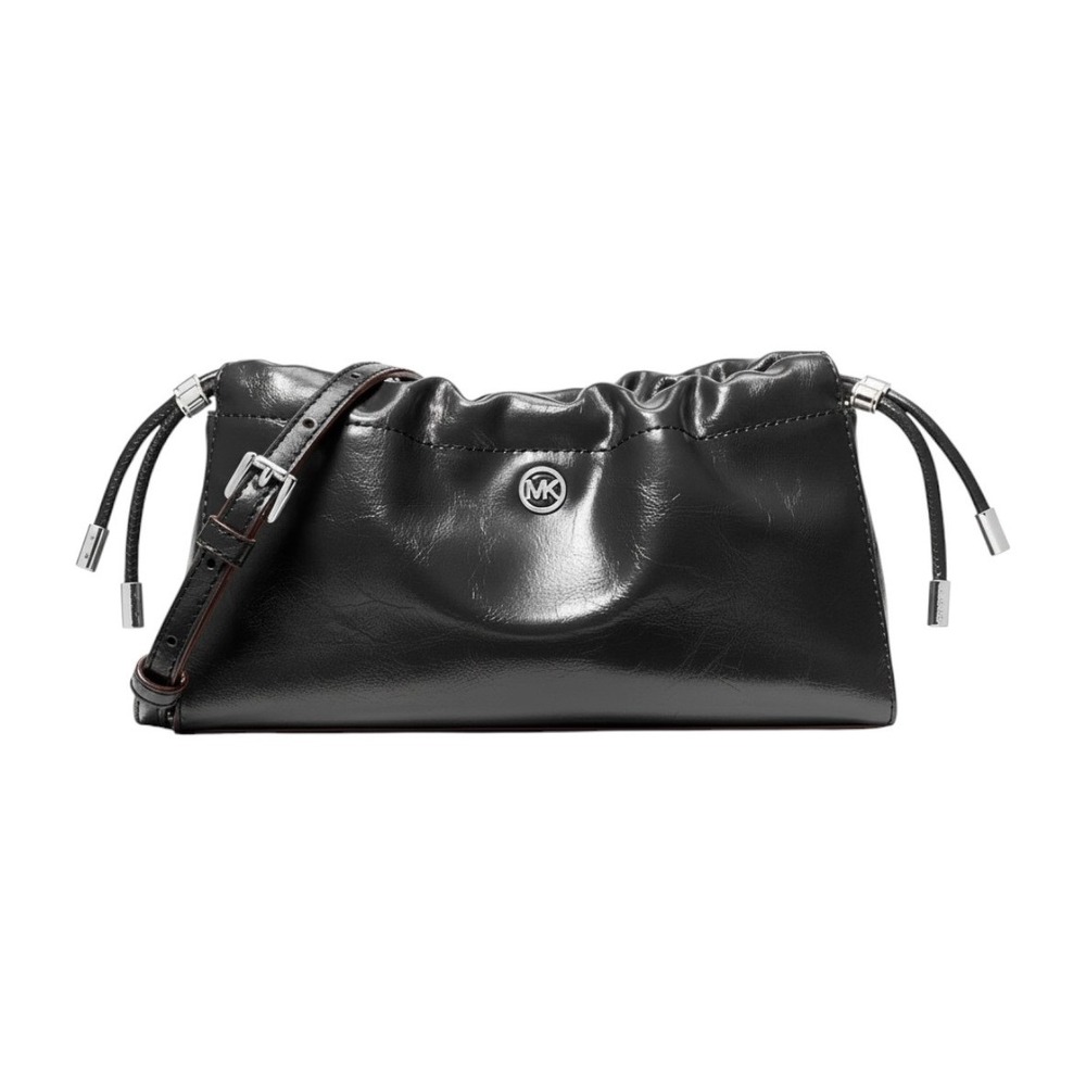 Michael Kors Matilda Black Glazed Leather Crossbody Bag 35T6SMTC5U Silver Logo - Picture 3 of 6